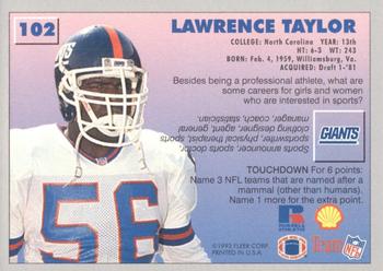 1993 Fleer Shell FACT #102 Lawrence Taylor Back