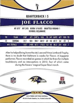 2013 Panini Certified #1 Joe Flacco Back