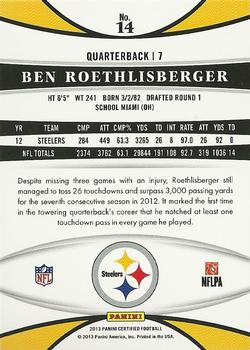 2013 Panini Certified #14 Ben Roethlisberger Back