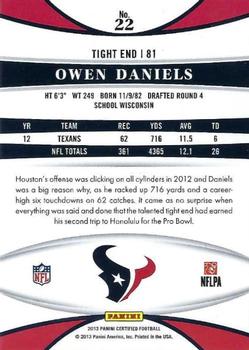 2013 Panini Certified #22 Owen Daniels Back