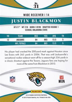 2013 Panini Certified #31 Justin Blackmon Back