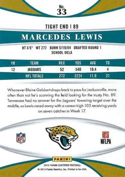 2013 Panini Certified #33 Marcedes Lewis Back