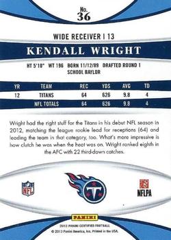 2013 Panini Certified #36 Kendall Wright Back