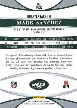 2013 Panini Certified #52 Mark Sanchez Back