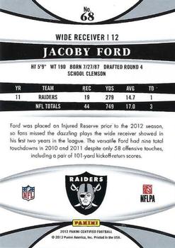 2013 Panini Certified #68 Jacoby Ford Back