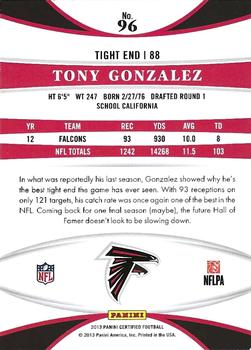 2013 Panini Certified #96 Tony Gonzalez Back
