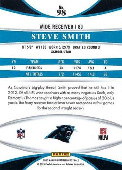 2013 Panini Certified #98 Steve Smith Back