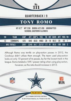 2013 Panini Certified #111 Tony Romo Back