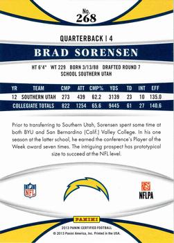2013 Panini Certified #268 Brad Sorensen Back