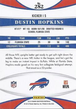 2013 Panini Certified #282 Dustin Hopkins Back