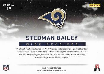 2013 Panini Prestige - Draft City Destination #19 Stedman Bailey Back