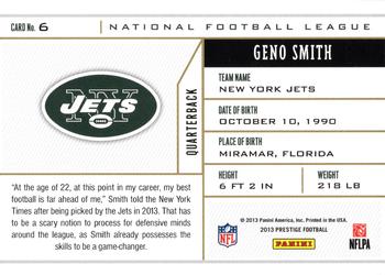 2013 Panini Prestige - NFL Draft Tickets #6 Geno Smith Back