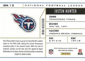 2013 Panini Prestige - NFL Draft Tickets #12 Justin Hunter Back