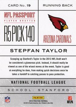 2013 Panini Prestige - NFL Passport #19 Stepfan Taylor Back