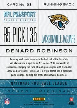 2013 Panini Prestige - NFL Passport #33 Denard Robinson Back