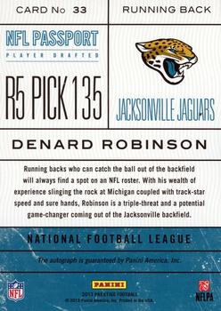 2013 Panini Prestige - NFL Passport Signatures #33 Denard Robinson Back