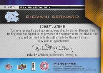2013 SPx - SPX Shadow Box Autographed #SH-GB Giovani Bernard Back