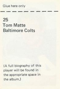 1972 NFLPA Wonderful World Stamps #25 Tom Matte Back
