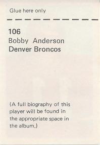 1972 NFLPA Wonderful World Stamps #106 Bob Anderson Back