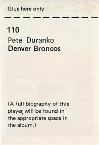 1972 NFLPA Wonderful World Stamps #110 Pete Duranko Back