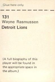 1972 NFLPA Wonderful World Stamps #131 Wayne Rasmussen Back
