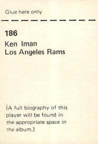 1972 NFLPA Wonderful World Stamps #186 Ken Iman Back