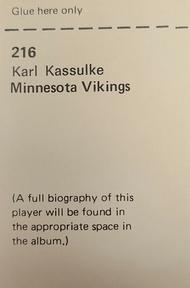 1972 NFLPA Wonderful World Stamps #216 Karl Kassulke Back