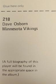 1972 NFLPA Wonderful World Stamps #218 Dave Osborn Back
