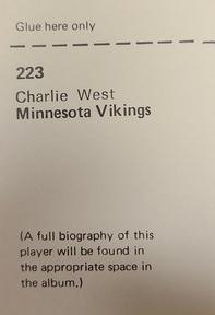 1972 NFLPA Wonderful World Stamps #223 Charlie West Back