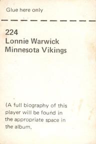 1972 NFLPA Wonderful World Stamps #224 Lonnie Warwick Back