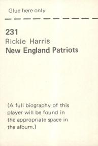 1972 NFLPA Wonderful World Stamps #231 Rickie Harris Back