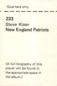 1972 NFLPA Wonderful World Stamps #233 Steve Kiner Back