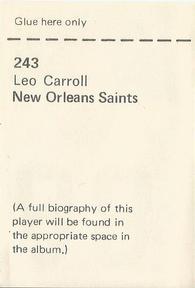 1972 NFLPA Wonderful World Stamps #243 Leo Carroll Back