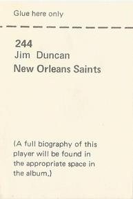 1972 NFLPA Wonderful World Stamps #244 Jim Duncan Back