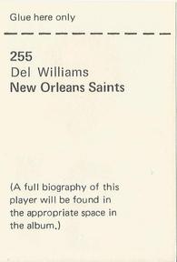1972 NFLPA Wonderful World Stamps #255 Del Williams Back