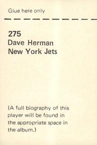 1972 NFLPA Wonderful World Stamps #275 Dave Herman Back