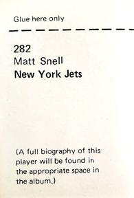 1972 NFLPA Wonderful World Stamps #282 Matt Snell Back