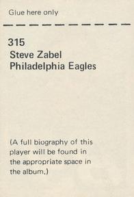1972 NFLPA Wonderful World Stamps #315 Steve Zabel Back
