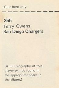 1972 NFLPA Wonderful World Stamps #355 Terry Owens Back
