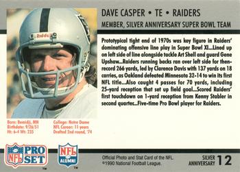 1990-91 Pro Set Super Bowl XXV Binder #12 Dave Casper Back