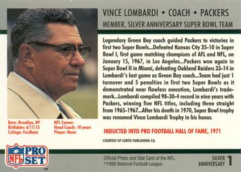 1990-91 Pro Set Super Bowl XXV Binder #1 Vince Lombardi Back