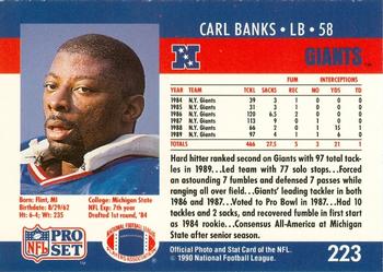 1990-91 Pro Set Super Bowl XXV Binder #223 Carl Banks Back