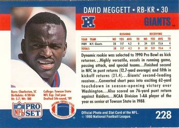 1990-91 Pro Set Super Bowl XXV Binder #228 David Meggett Back