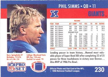 1990-91 Pro Set Super Bowl XXV Binder #230 Phil Simms Back