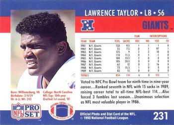1990-91 Pro Set Super Bowl XXV Binder #231 Lawrence Taylor Back