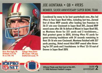 1990-91 Pro Set Super Bowl XXV Binder #2 Joe Montana Back