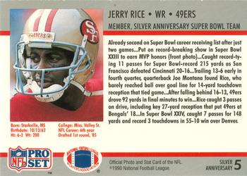1990-91 Pro Set Super Bowl XXV Binder #5 Jerry Rice Back