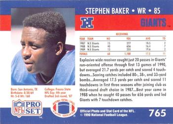 1990-91 Pro Set Super Bowl XXV Binder #765 Stephen Baker Back