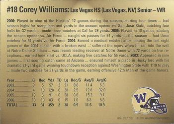 2007 High Step Washington Huskies #NNO Corey Williams Back