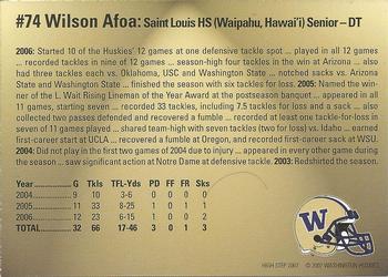 2007 High Step Washington Huskies #NNO Wilson Afoa Back